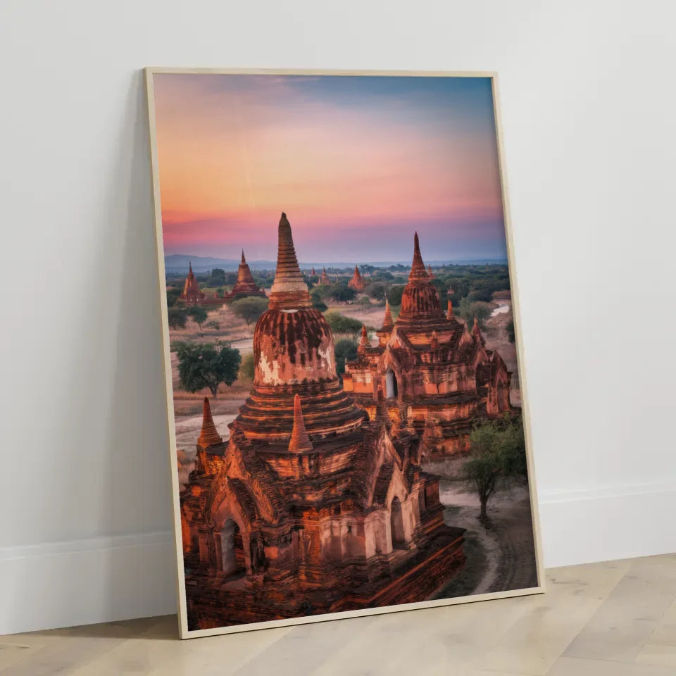 Poster Bagan Myanmar Panorama Bild zur Golden Hour 3