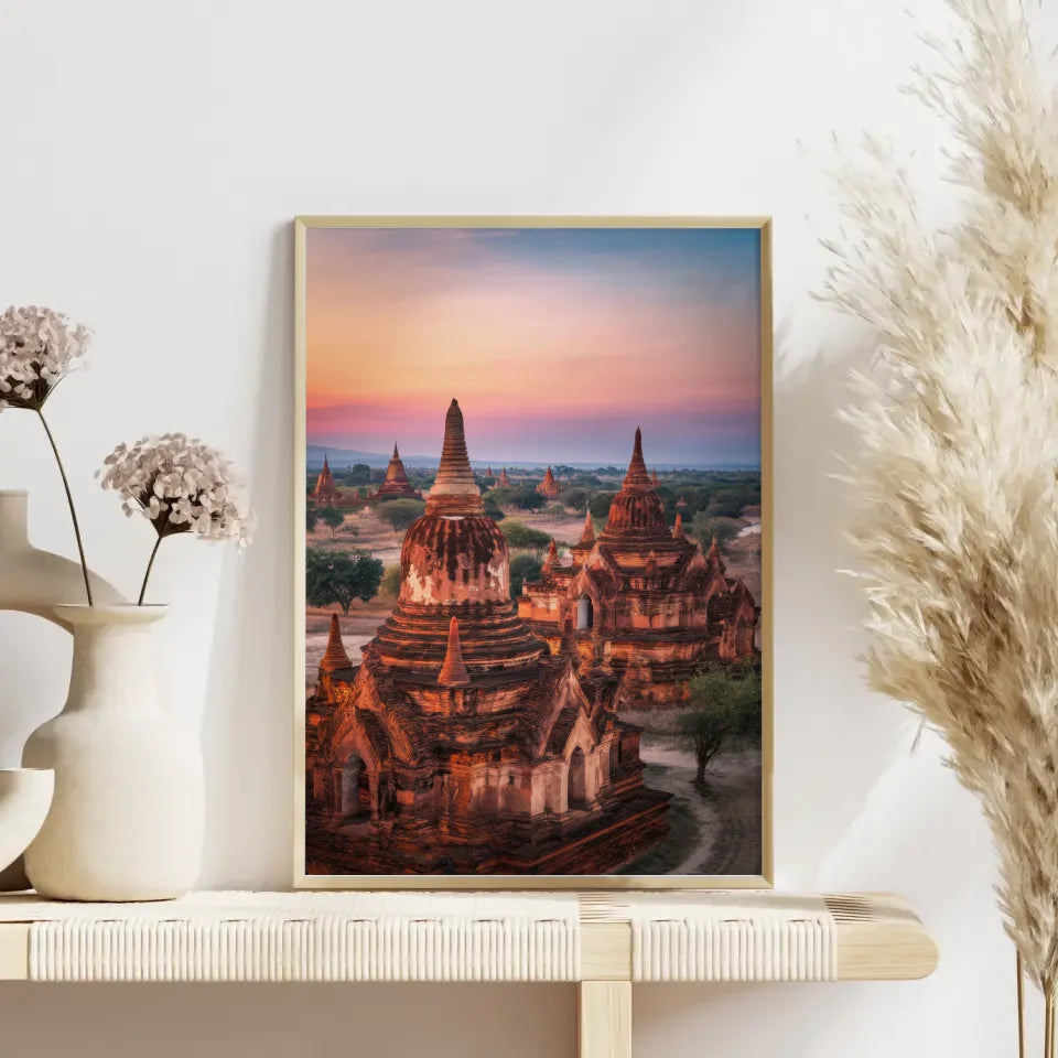 Poster Bagan Myanmar Panorama Bild zur Golden Hour 4