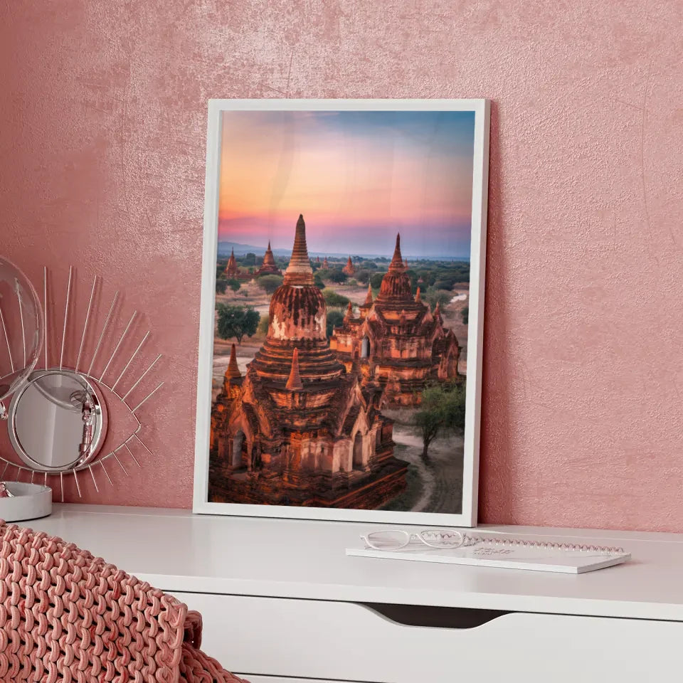 Poster Bagan Myanmar Panorama Bild zur Golden Hour 5