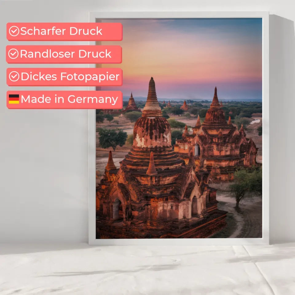 Poster Bagan Myanmar Panorama Bild zur Golden Hour 6