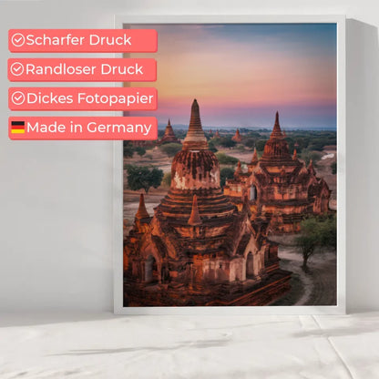 Poster Bagan Myanmar Panorama Bild zur Golden Hour 6