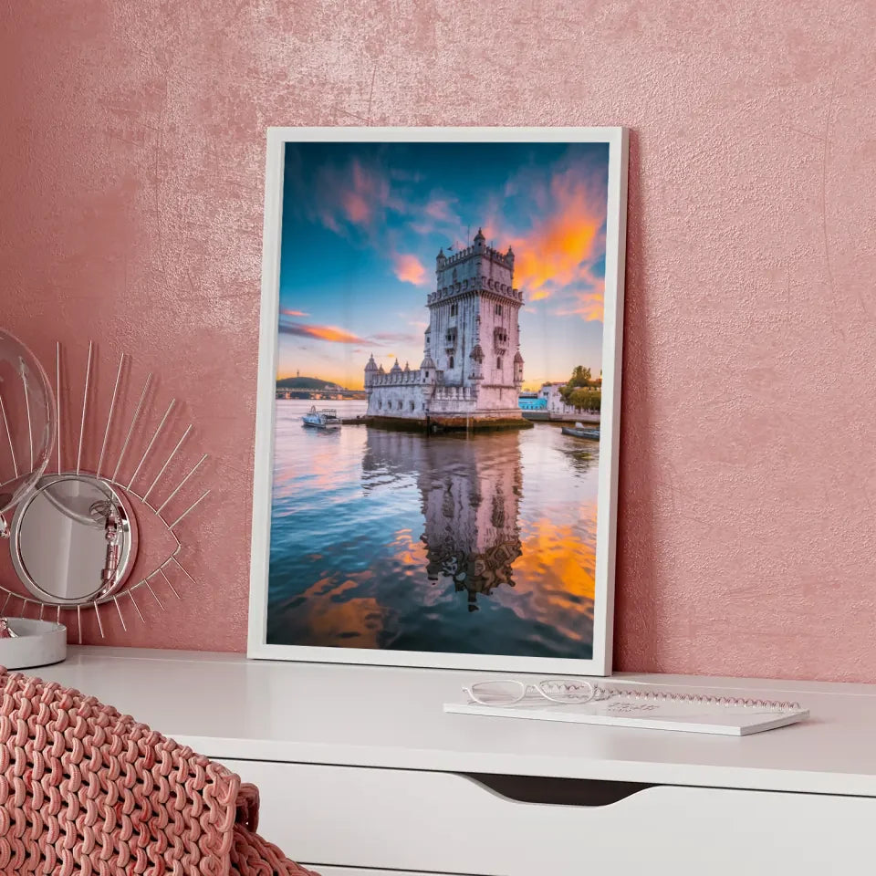 Poster Torre de Belém beeindruckendes Panorama Bild bei Sonnenuntergang 5