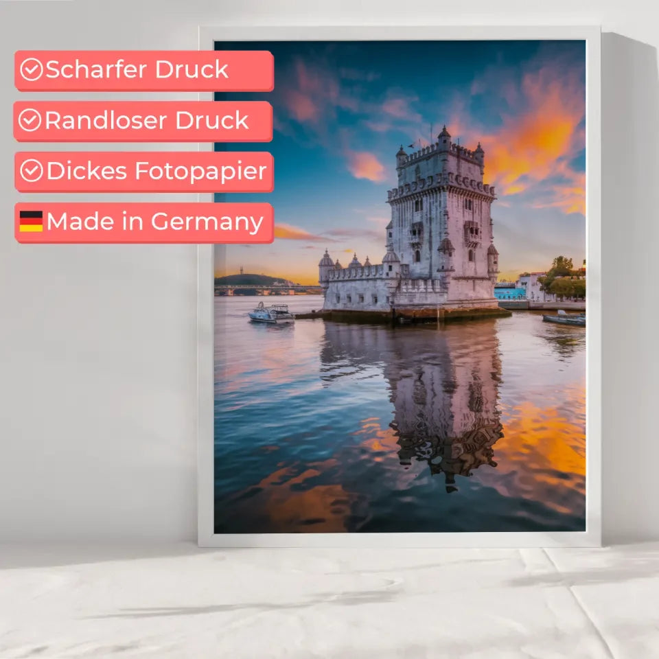 Poster Torre de Belém beeindruckendes Panorama Bild bei Sonnenuntergang 6