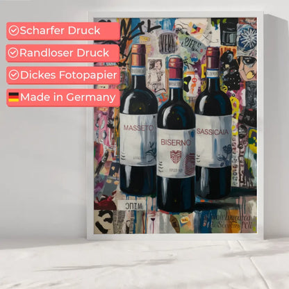 Urbanes Weinplakat Poster mit Graffiti und Flaschen