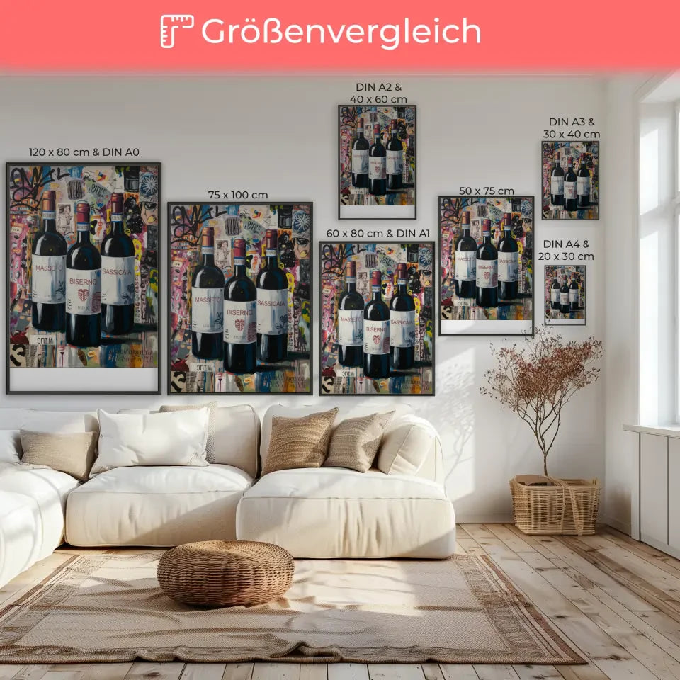 Urbanes Weinplakat Poster mit Graffiti und Flaschen