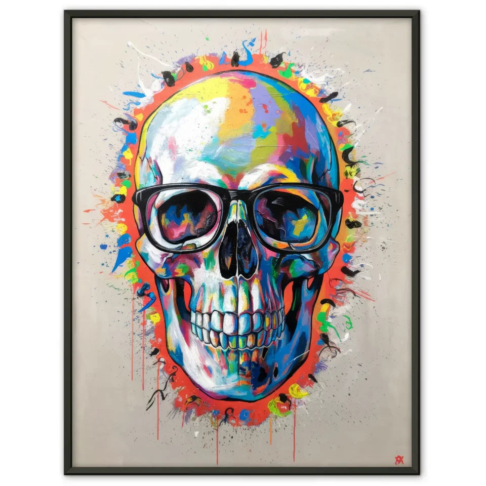 Farbiger Totenkopf Poster mit Brille für modernes Ambiente 1