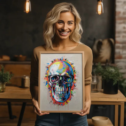 Farbiger Totenkopf Poster mit Brille für modernes Ambiente 2