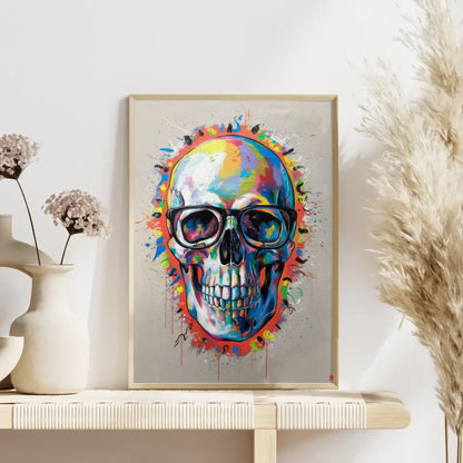 Farbiger Totenkopf Poster mit Brille für modernes Ambiente 4