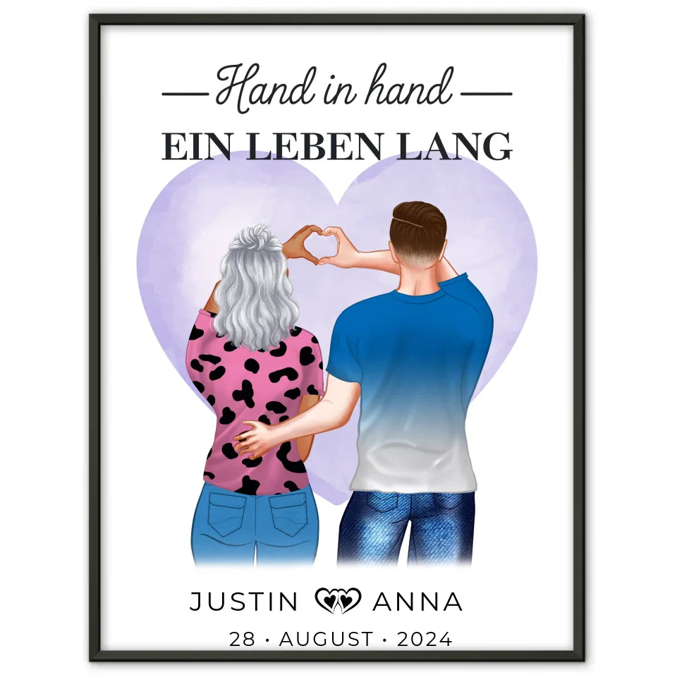 Personalisiertes Poster Paare Figuren Hand In Hand Ein Leben Lang Verliebte