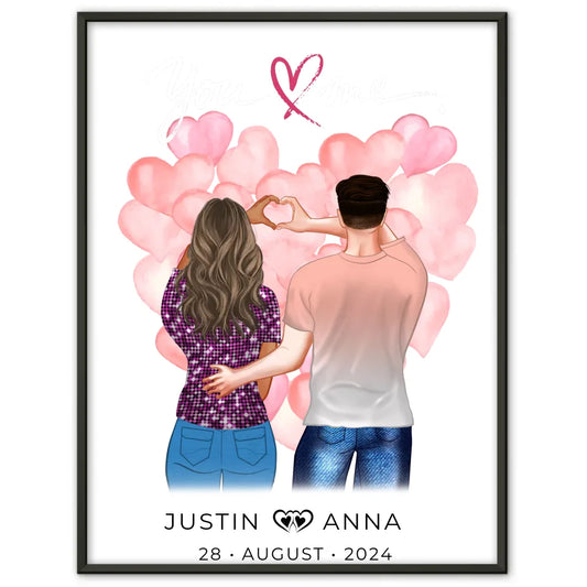 Personalisiertes Poster für Paare Figuren You & Me mit Namen Verliebte