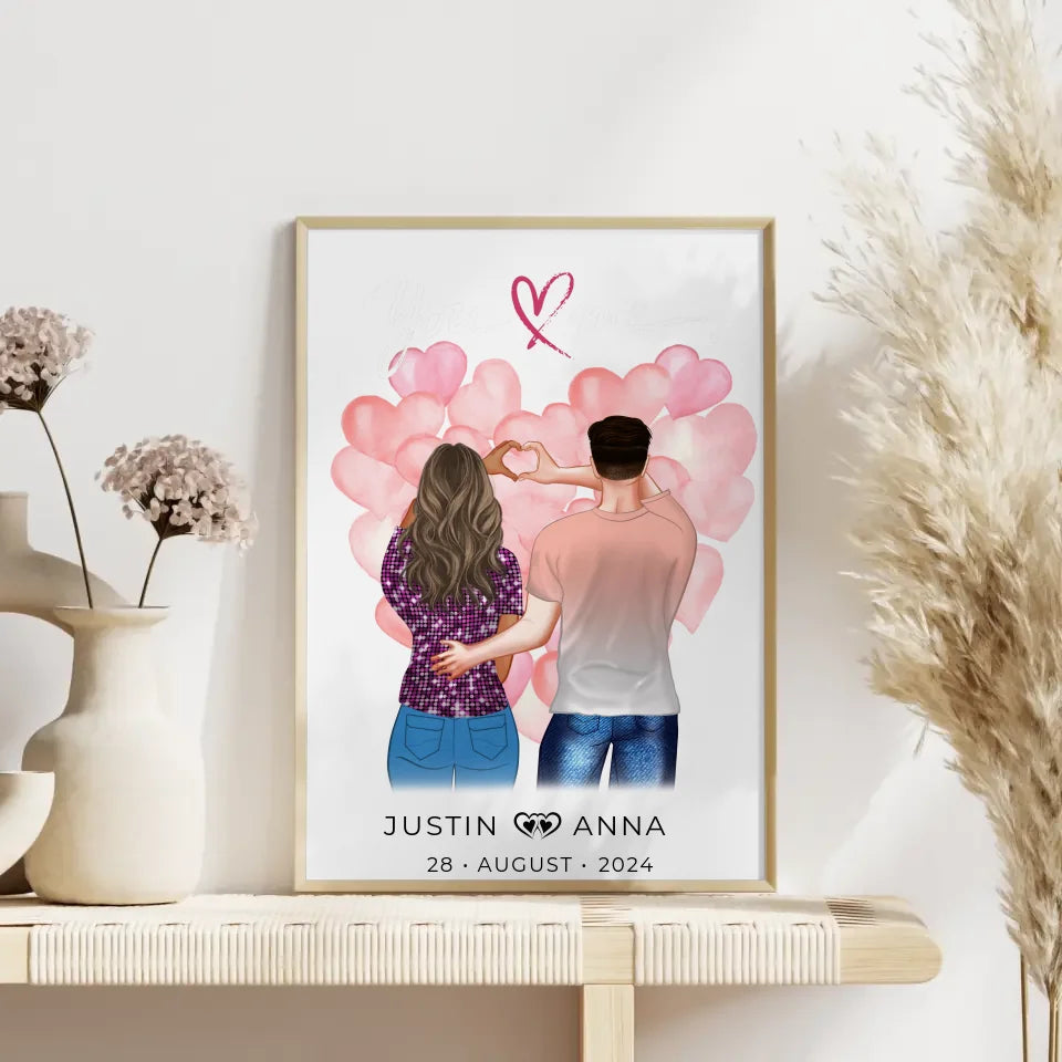 Personalisiertes Poster für Paare Figuren You & Me mit Namen Verliebte