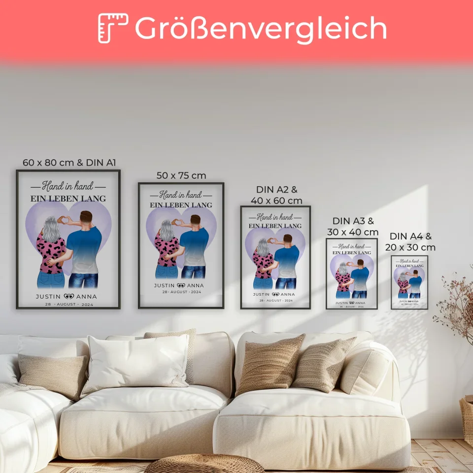 Personalisiertes Poster Paare Figuren Hand In Hand Ein Leben Lang Verliebte