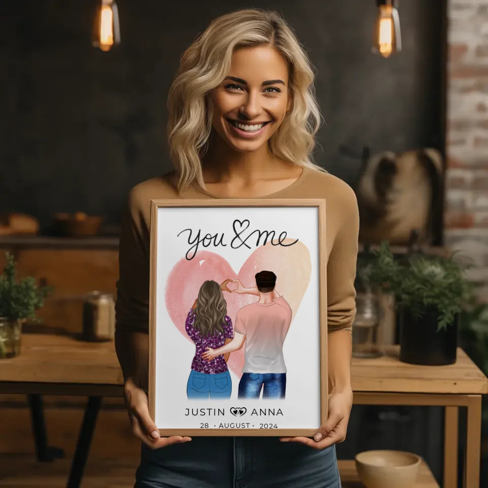 Personalisiertes Poster für Paare Figuren You & Me mit Namen