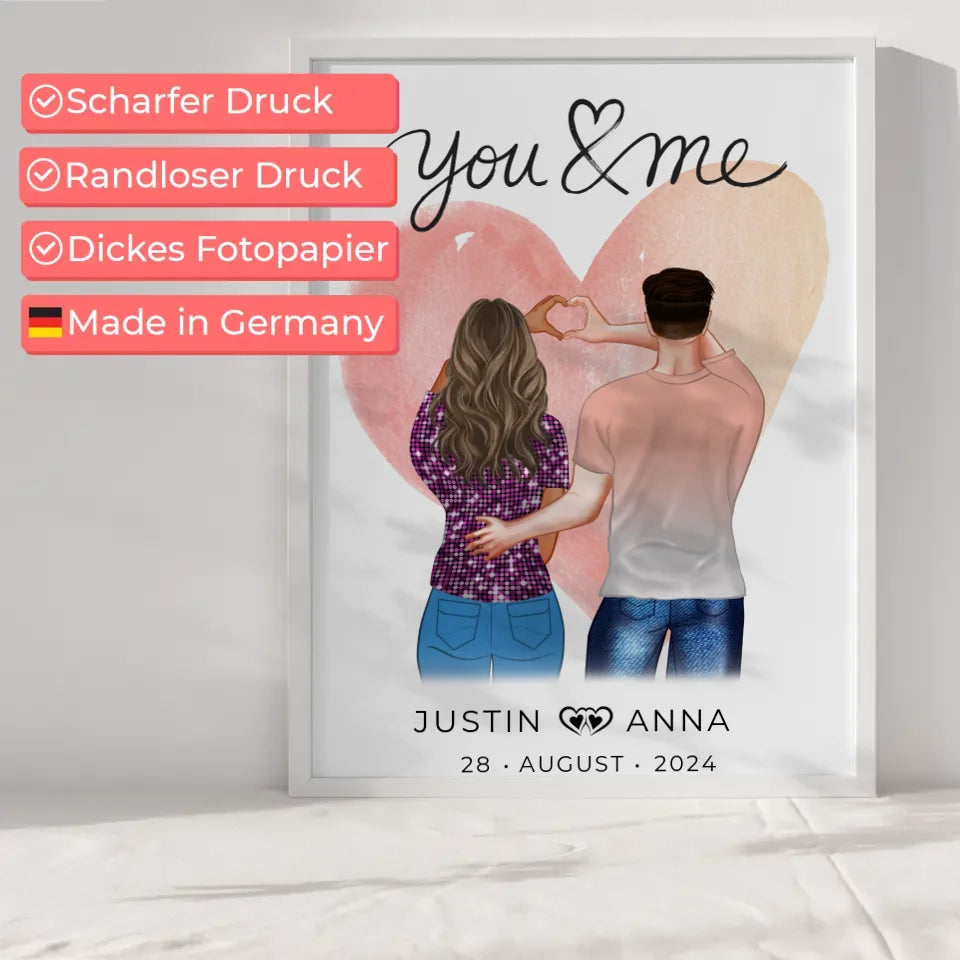 Personalisiertes Poster für Paare Figuren You & Me mit Namen