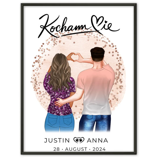 Personalisiertes Poster für Paare Figuren Kocham Cie mit Namen Verliebte