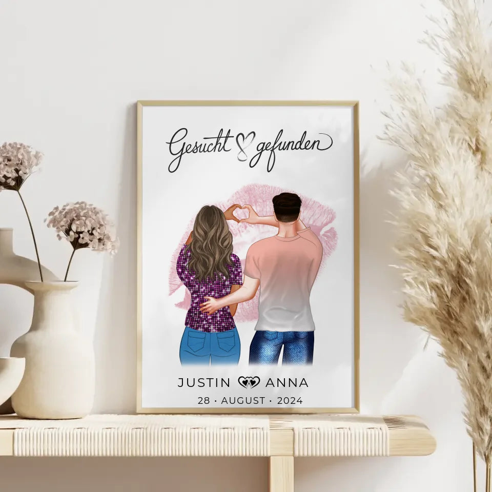 Personalisiertes Poster für Paare mit Figuren und Namen gesucht gefunden