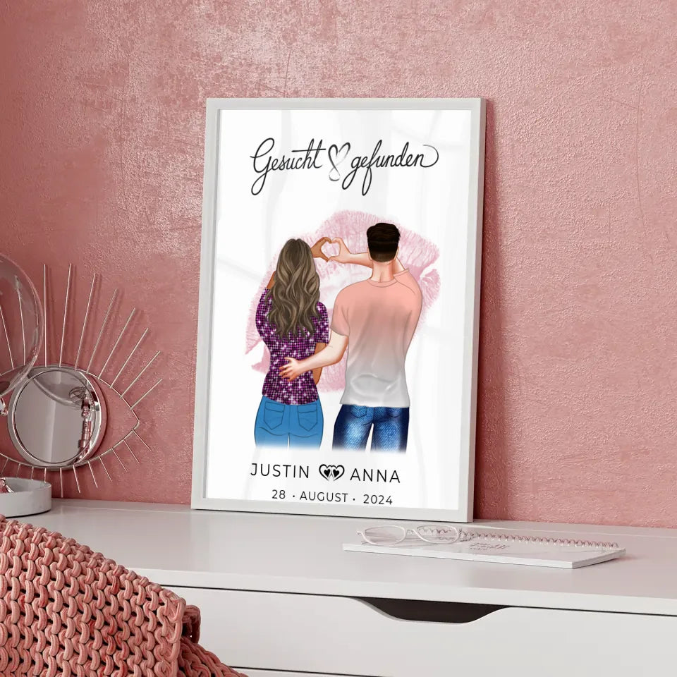 Personalisiertes Poster für Paare mit Figuren und Namen gesucht gefunden