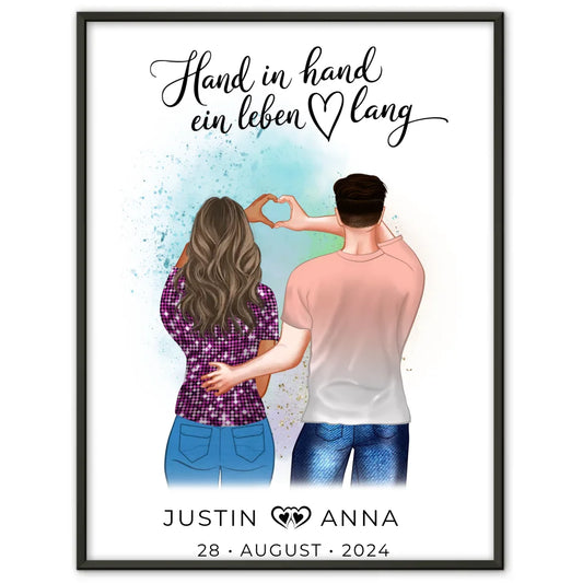 Personalisiertes Poster Paare Figuren Hand In Hand Ein Leben Lang