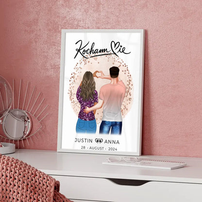 Personalisiertes Poster für Paare Figuren Kocham Cie mit Namen Verliebte