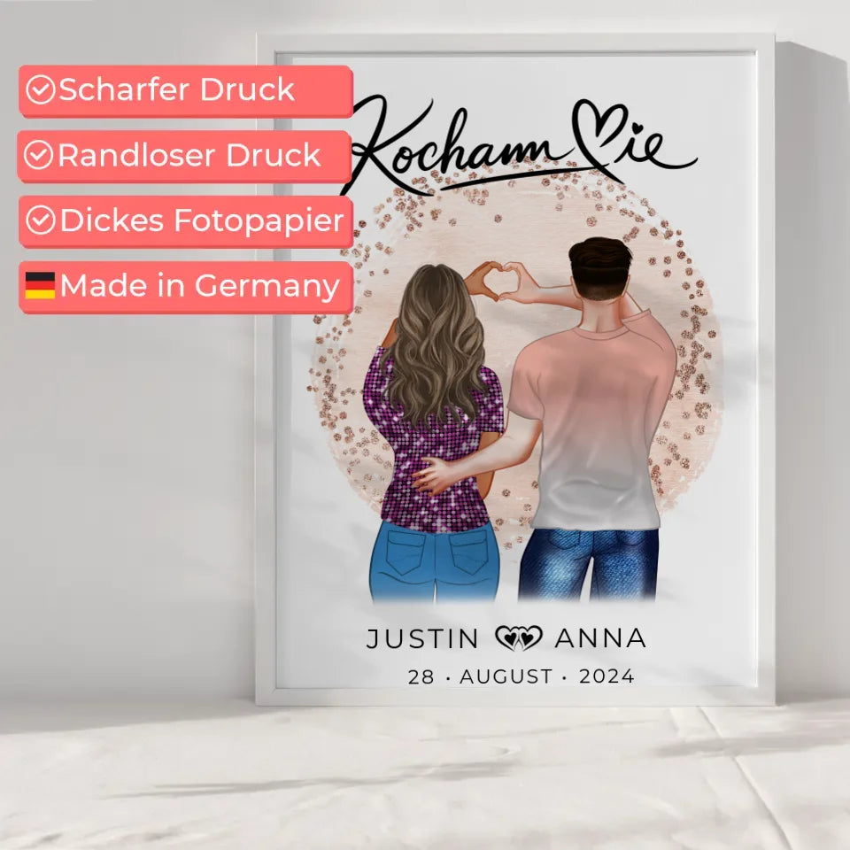 Personalisiertes Poster für Paare Figuren Kocham Cie mit Namen Verliebte