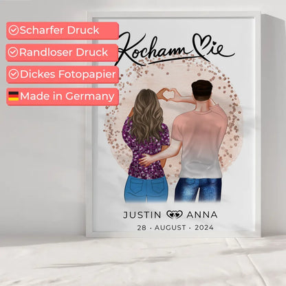 Personalisiertes Poster für Paare Figuren Kocham Cie mit Namen Verliebte