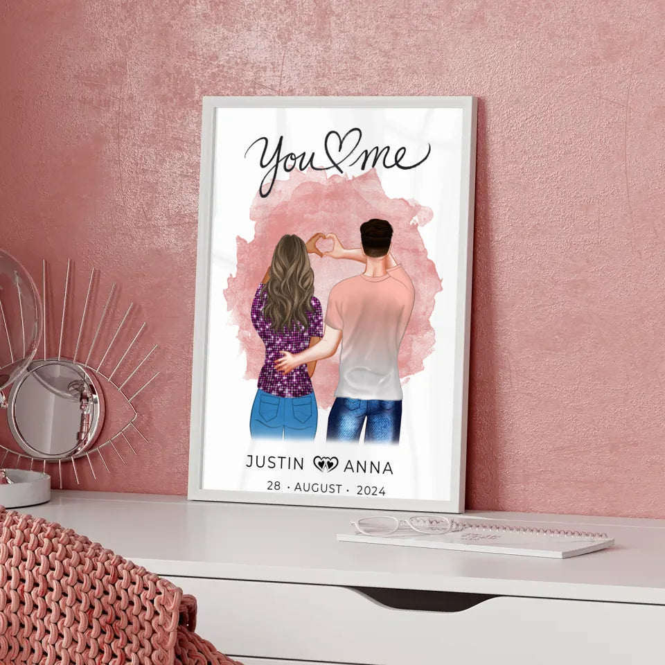 Personalisiertes Poster Paare Figuren You & Me mit Namen