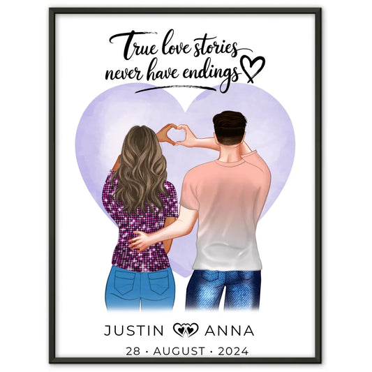 Personalisiertes Poster für Paare Figuren True Love Stories Never Have Endings