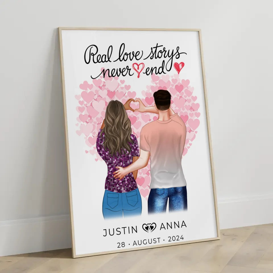 Personalisiertes Poster Paare Figuren Real Love Storys Never End