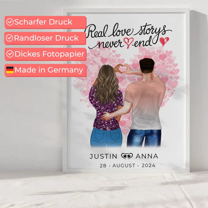 Personalisiertes Poster Paare Figuren Real Love Storys Never End