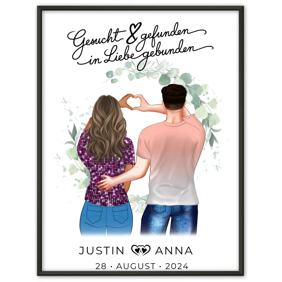 Personalisiertes Poster für Paare Figuren Gesucht Gefunden In Liebe Gebunden