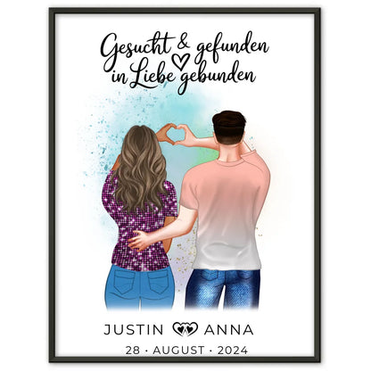 Personalisiertes Paar Poster Figuren Gesucht Gefunden In Liebe Gebunden