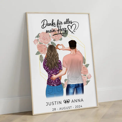 Personalisiertes Poster für Paare Figuren Danke Für Alles Mein Herz Verliebte mit Namen