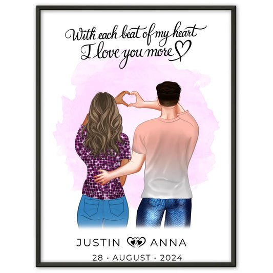 Personalisiertes Poster für Paare Figuren With Each Beat Of My Heart I Love You More