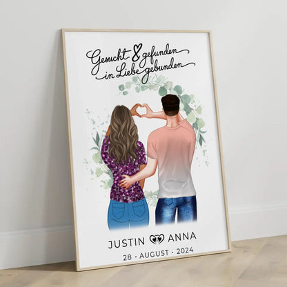 Personalisiertes Poster für Paare Figuren Gesucht Gefunden In Liebe Gebunden