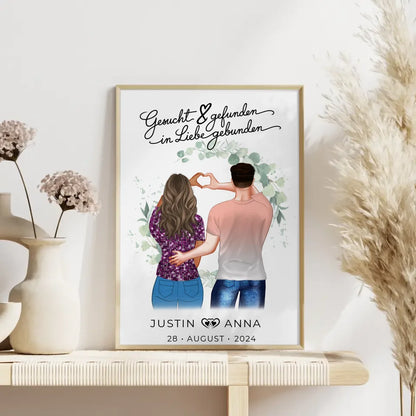 Personalisiertes Poster für Paare Figuren Gesucht Gefunden In Liebe Gebunden