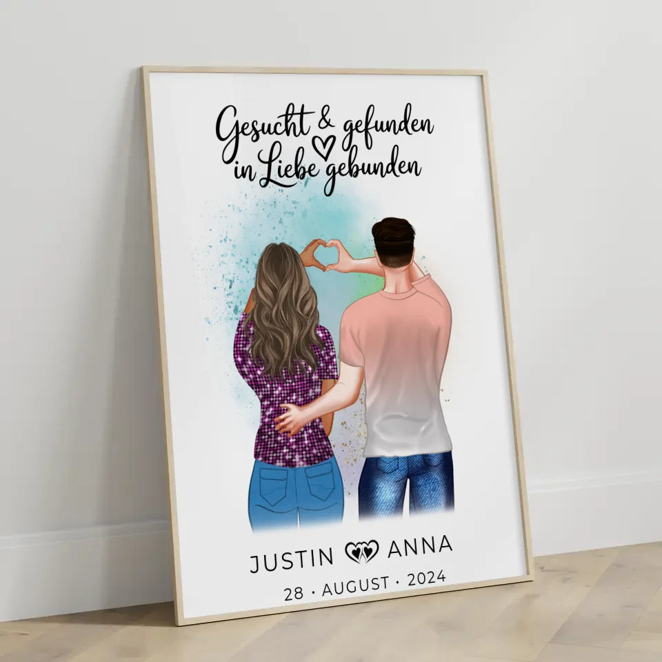 Personalisiertes Paar Poster Figuren Gesucht Gefunden In Liebe Gebunden