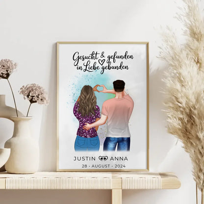 Personalisiertes Paar Poster Figuren Gesucht Gefunden In Liebe Gebunden