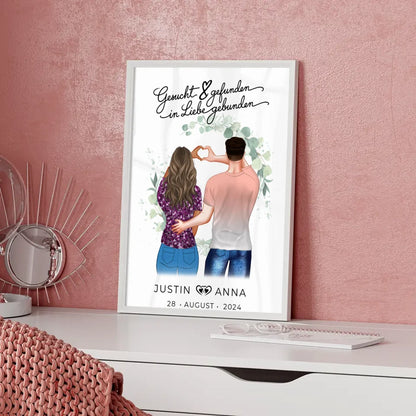Personalisiertes Poster für Paare Figuren Gesucht Gefunden In Liebe Gebunden