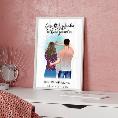 Personalisiertes Paar Poster Figuren Gesucht Gefunden In Liebe Gebunden