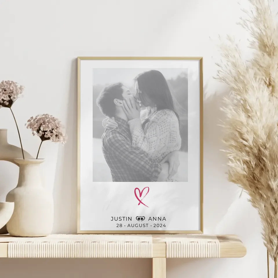 Personalisiertes Foto Poster für Paare mit Namen You & Me Schwarz Weiß