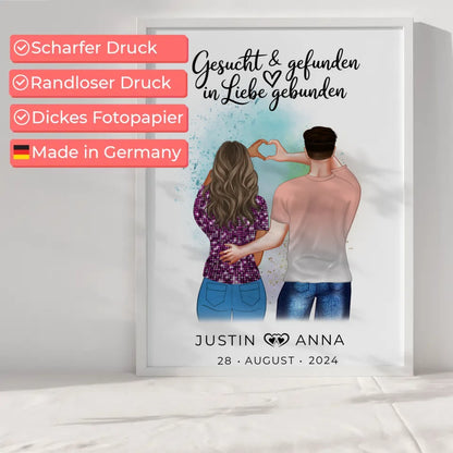 Personalisiertes Paar Poster Figuren Gesucht Gefunden In Liebe Gebunden