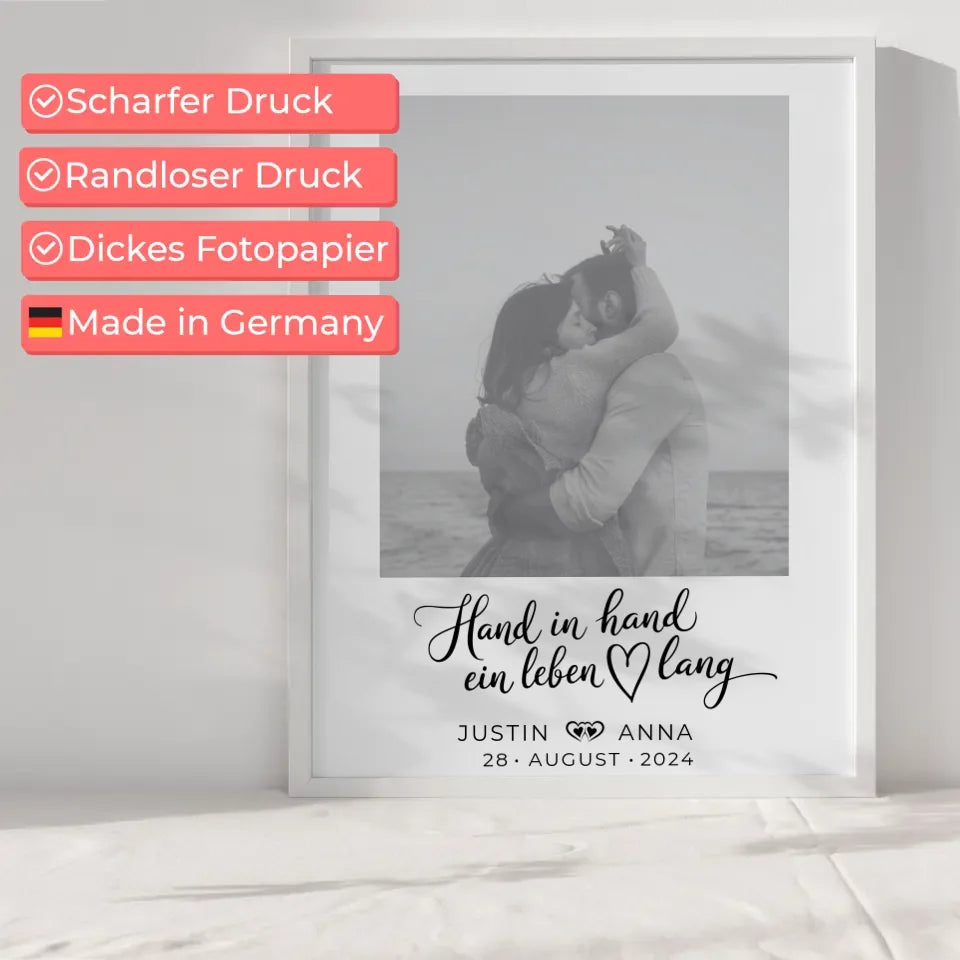 Personalisiertes Foto Poster Paare Mit Namen Hand In Hand Ein Leben Lang
