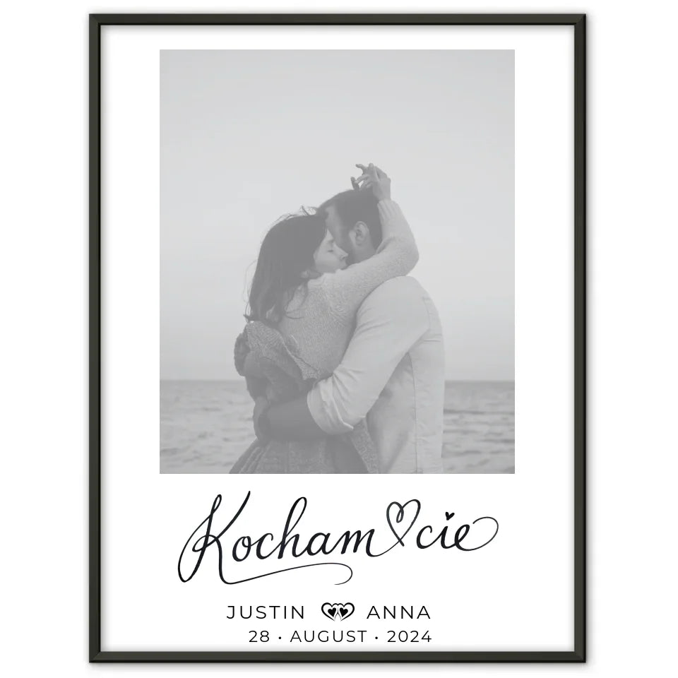 Personalisiertes Foto Poster Paare mit Namen Kocham Cie Schwarz Weiß