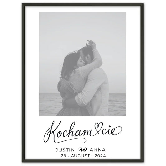 Personalisiertes Foto Poster Paare mit Namen Kocham Cie Schwarz Weiß
