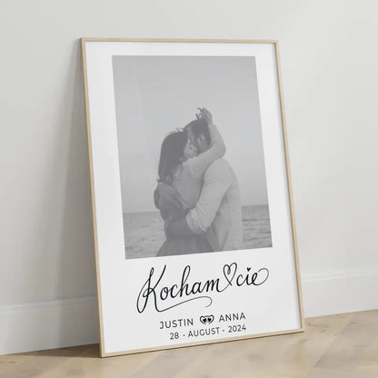 Personalisiertes Foto Poster Paare mit Namen Kocham Cie Schwarz Weiß