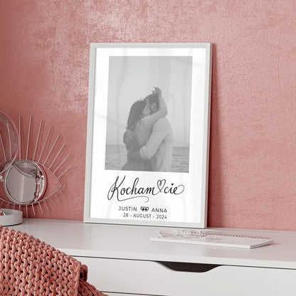 Personalisiertes Foto Poster Paare mit Namen Kocham Cie Schwarz Weiß