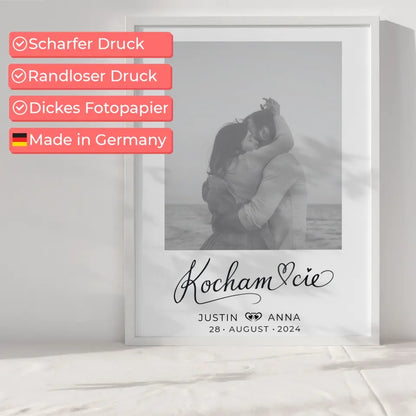 Personalisiertes Foto Poster Paare mit Namen Kocham Cie Schwarz Weiß