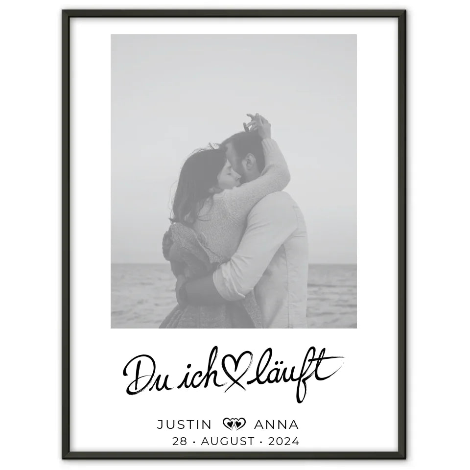 Personalisiertes Foto Poster Paare mit Namen Du Ich Läuft Black & White