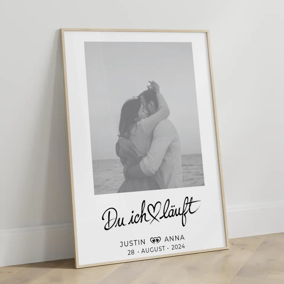 Personalisiertes Foto Poster Paare mit Namen Du Ich Läuft Black & White