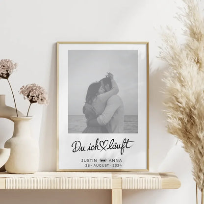 Personalisiertes Foto Poster Paare mit Namen Du Ich Läuft Black & White